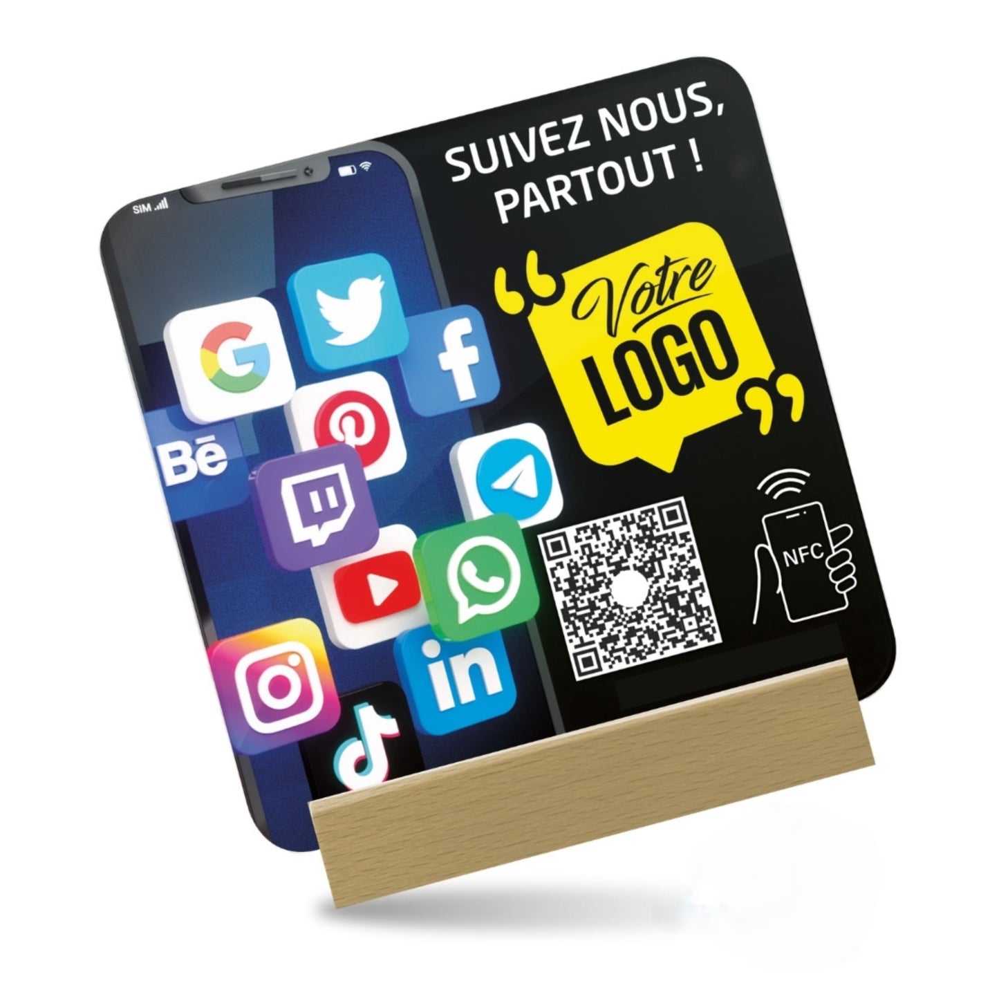 Plaque Plexiglass Réseaux Connectée NFC – Multi-Réseaux – Personnalisée
